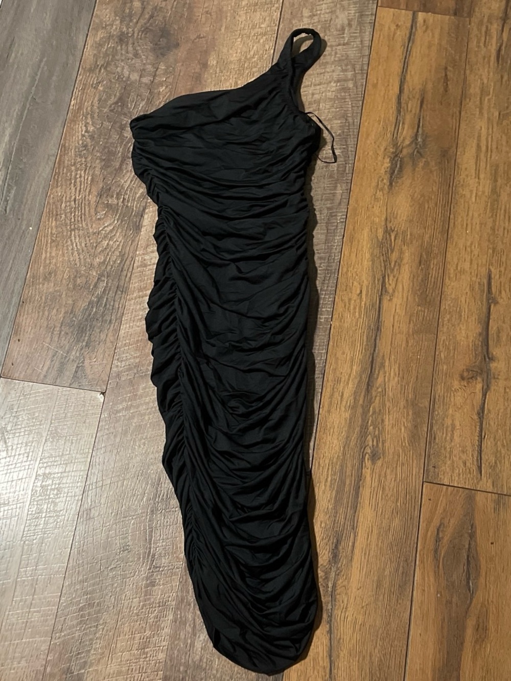 Fashion Nova Black One-Shoulder Ruched Bodycon Dress
